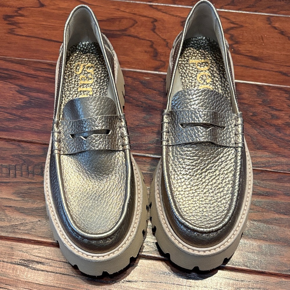 Pedro Garcia Metallic Beige Leather Penny Loafers